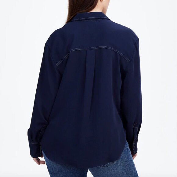 NWT! MADEWELL Navy Contrast-Stitch Popover Shirt Size XS - Picture 3 of 6
